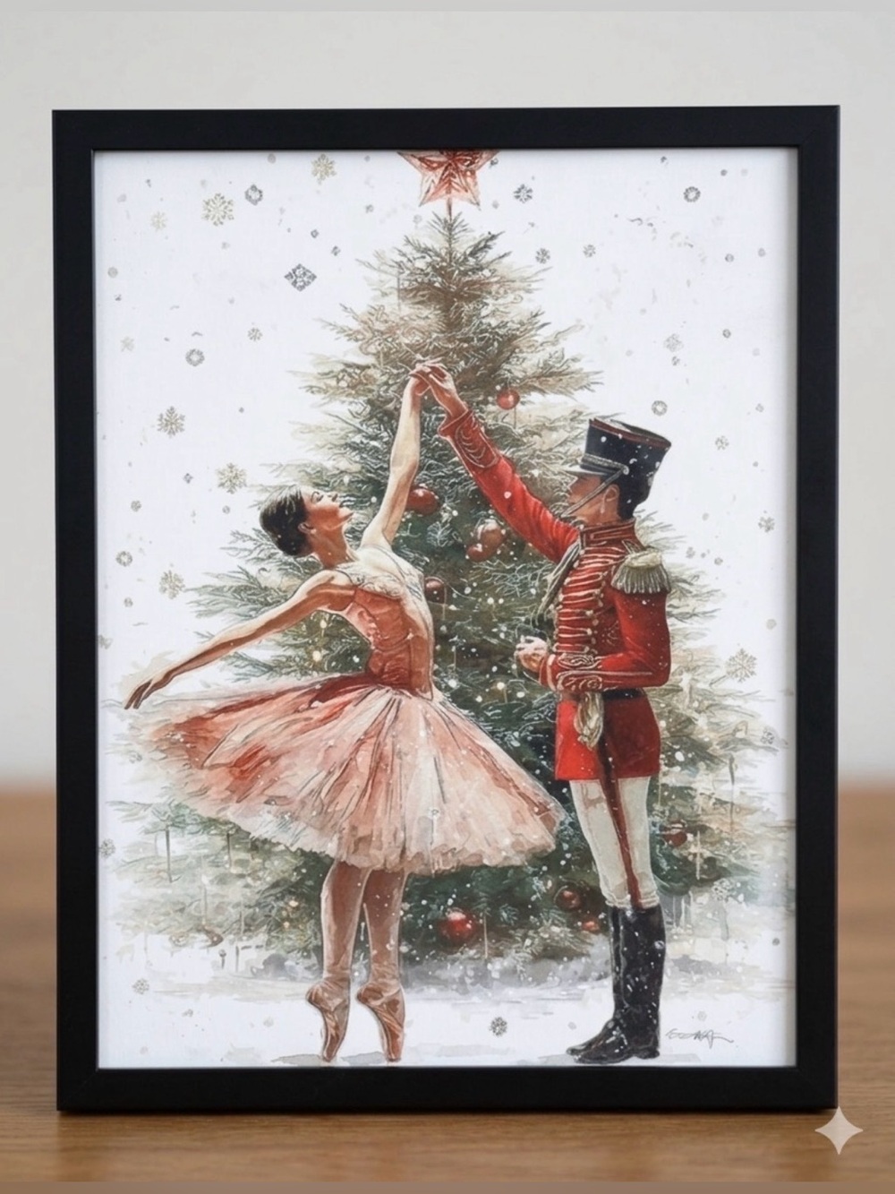 Holiday Ballet Nutcracker Framed 8x10 Wall Art Print in Red and Cream